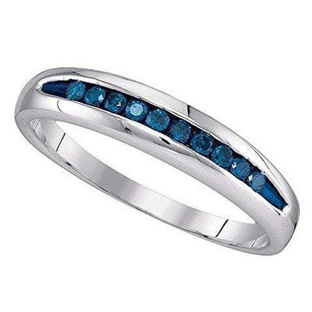 0.24 Carat (ctw) Sterling Silver Round Cut Blue Diamond Men
