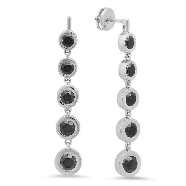 3.60 Carat (ctw) 10K White Gold Round Black Diamond Ladies Bubble Drop Earrings