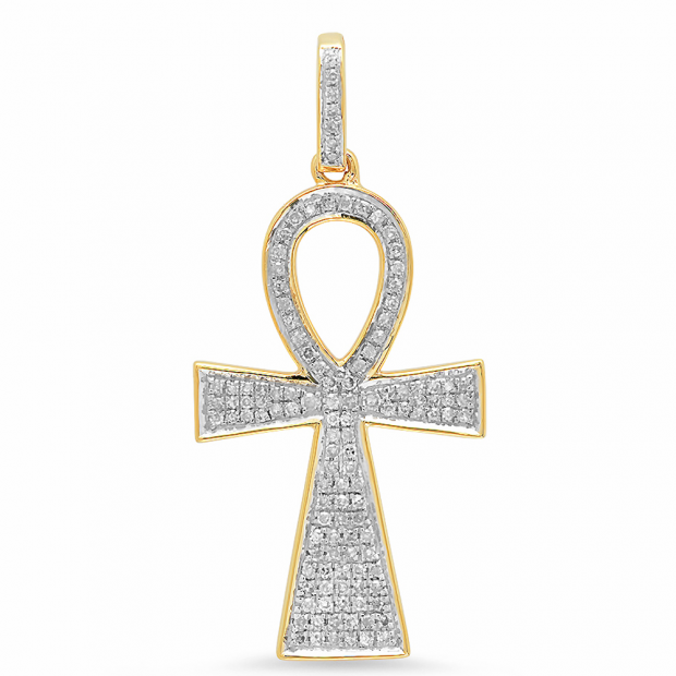 0.30 Carat (ctw) 10K Yellow Gold Round Diamond Micro Pave Ankh Cross Pendant 1/3 CT (chain not included)