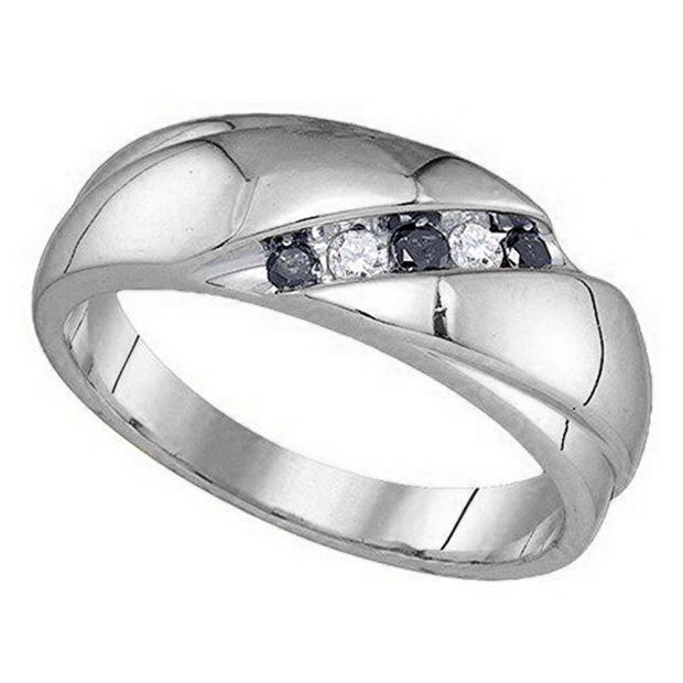 0.20 Carat (ctw) 10K White Gold Round Cut Black & White Diamond Men