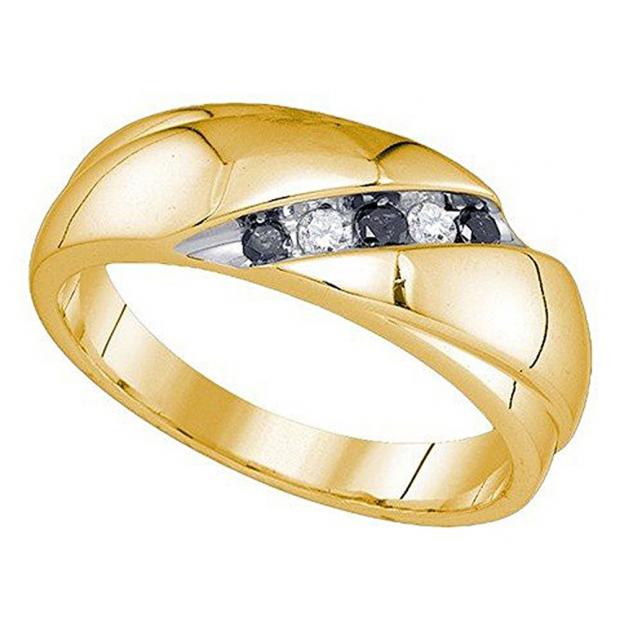 0.20 Carat (ctw) 10K Yellow Gold Round Cut Black & White Diamond Men