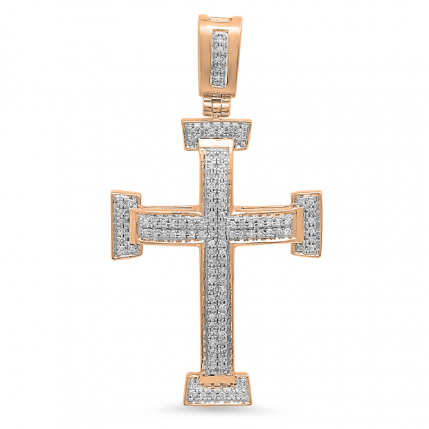 0.40 Carat (ctw) Dainty 14K Rose Gold Round White Diamond Ladies Micro Pave Religious Cross Pendant
