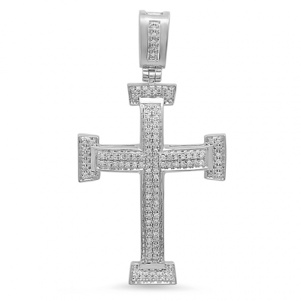 0.40 Carat (ctw) Dainty 14K White Gold Round White Diamond Ladies Micro Pave Religious Cross Pendant