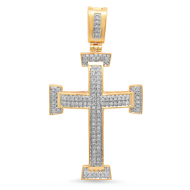 0.40 Carat (ctw) Dainty 18K Yellow Gold Round White Diamond Ladies Micro Pave Religious Cross Pendant