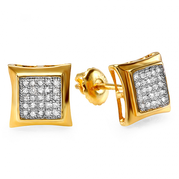 0.15 Carat (ctw) 10K Yellow Gold White Diamond Kite Shape Mens Hip Hop Iced Stud Earring