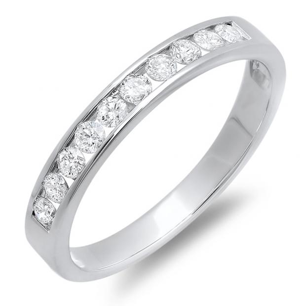 0.40 Carat (ctw) 10K White Gold Round Diamond Ladies Anniversary Wedding Stackable Ring Band