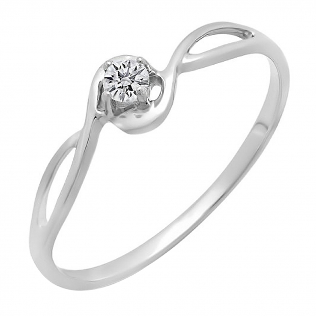 0.10 Carat (ctw) Sterling Silver Round Diamond Ladies Swirl Twisted Solitaire Bridal Engagement Promise Ring 1/10 CT