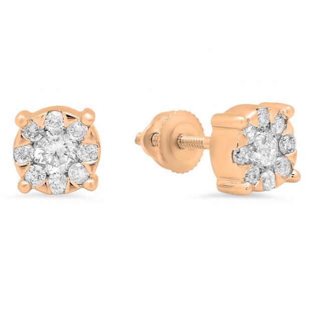 0.50 Carat (Ctw) 14K Rose Gold Round Cut White Diamond Round Shape Cluster Earrings 1/2 CT