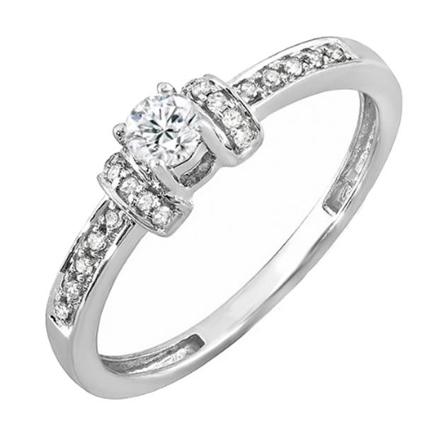 0.25 Carat (ctw) 10k White Gold Round Diamond Ladies Bridal Unique Vintage Style Engagement Ring 1/4 CT