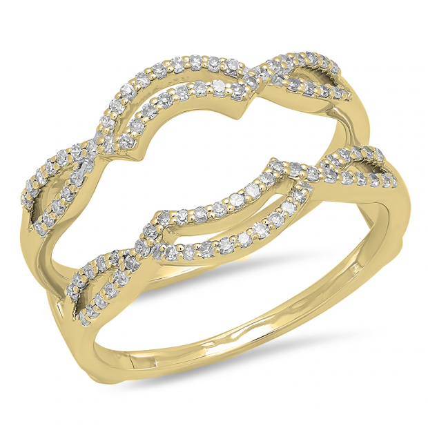 0.35 Carat (ctw) 10K Yellow Gold Round Diamond Ladies Anniversary Wedding Band Enhancer Guard Double Ring 1/3 CT
