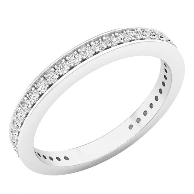 0.35 Carat (ctw) 10K White Gold Round Cubic Zirconia Ladies Eternity Anniversary Stackable Ring Wedding Band 1/3 CT
