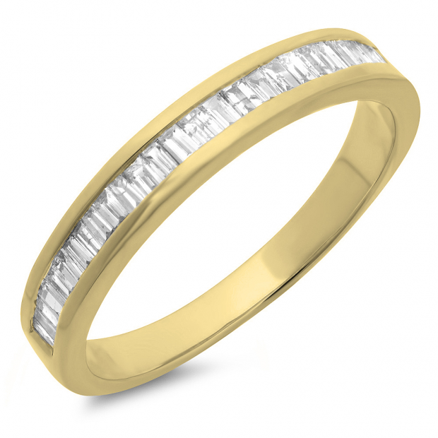 0.13 Carat (ctw) 10K Yellow Gold Baguette Cut White Diamond Ladies Stackable Anniversary Wedding Band