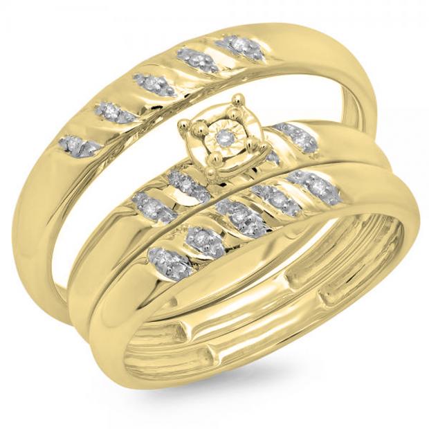 0.06 Carat (ctw) 10K Yellow Gold Round Cut Diamond Men & Women