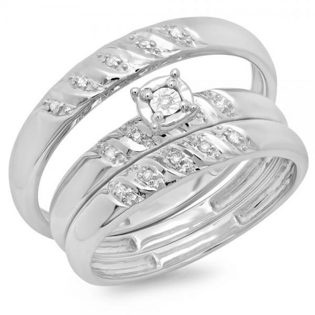 0.06 Carat (ctw) 18K White Gold Round Cut Diamond Men & Women