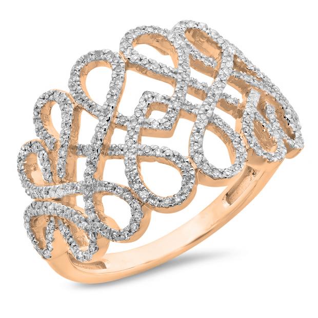 0.35 Carat (ctw) 10K Rose Gold Round White Diamond Ladies Infinity Crossover Swirl Cocktail Right Hand Ring 1/3 CT