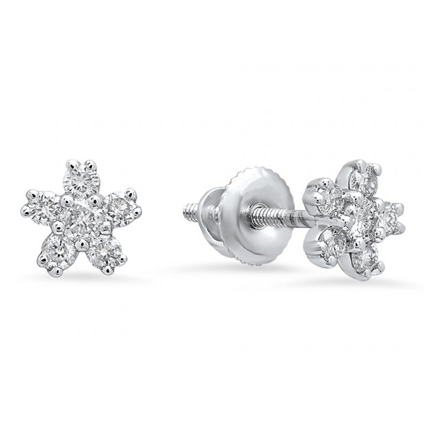 0.25 Carat (ctw) 10K White Gold Round Cut White Diamond Round Shape Cluster Earrings 1/4 CT