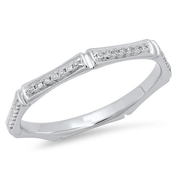 0.15 Carat (ctw) 10K White Gold Round White Diamond Ladies Vintage Style Anniversary Wedding Eternity Stackable Band