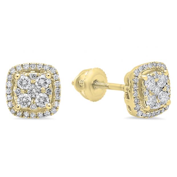 0.40 Carat (ctw) 10K Yellow Gold Round White Diamond Ladies Cluster Style Stud Earrings