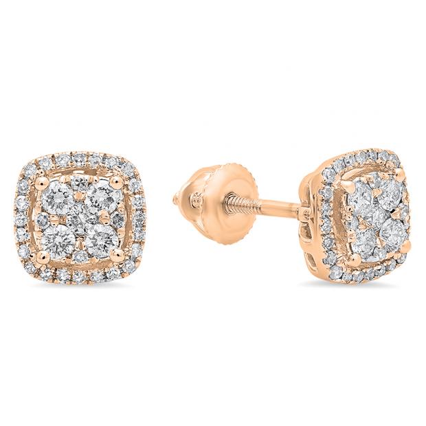 0.40 Carat (ctw) 18K Rose Gold Round White Diamond Ladies Cluster Style Stud Earrings