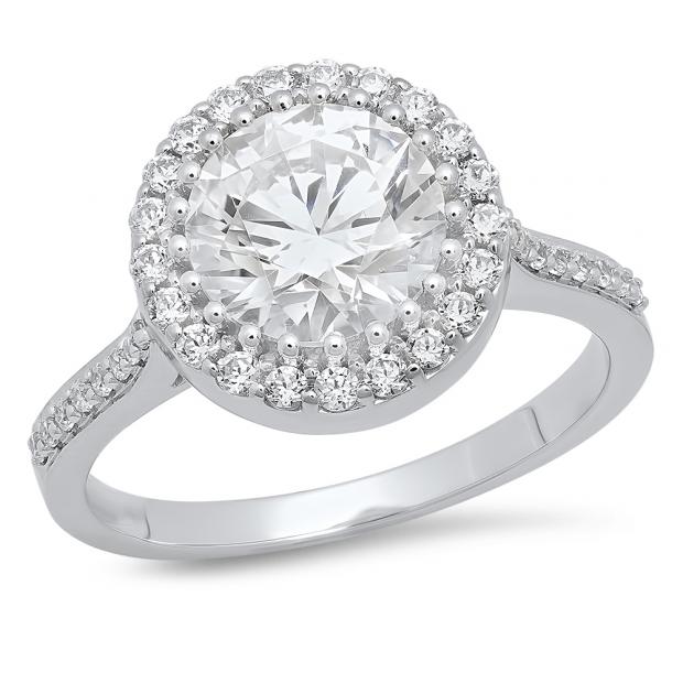 4.20 Carat (ctw) 14K White Gold Round Cut White Cubic Zirconia Ladies Bridal Halo Vintage Style Engagement Ring