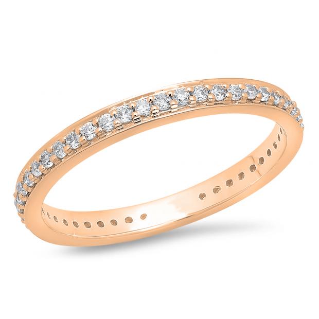 0.70 Carat (ctw) 10K Rose Gold Round White Cubic Zirconia Ladies Eternity Anniversary Stackable Ring Wedding Band 3/4 CT