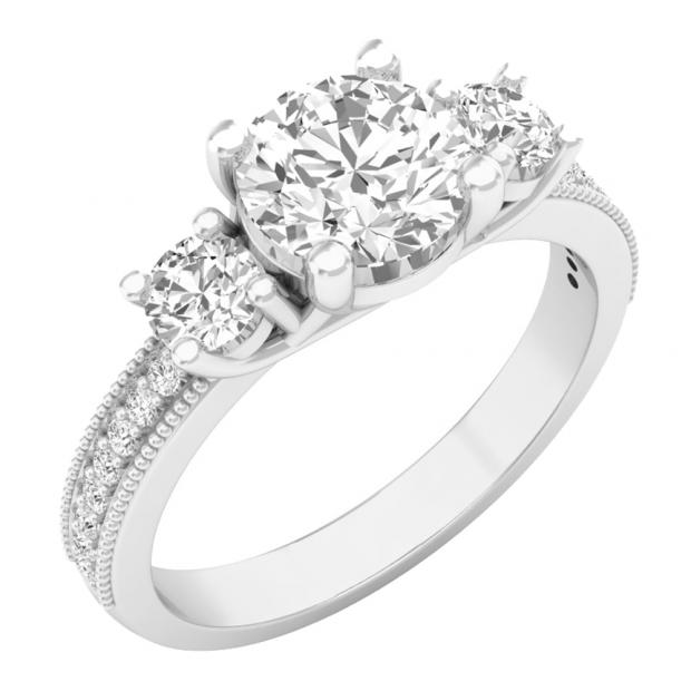 3.15 Carat (ctw) 14K White Gold Round Cut White Cubic Zirconia Ladies Bridal 3 Stone Engagement Ring