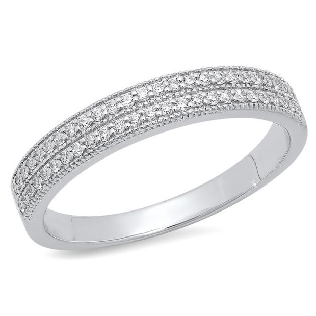 0.45 Carat (ctw) 18K White Gold Round White Cubic Zirconia Ladies Double Row Anniversary Wedding Band 1/2 CT
