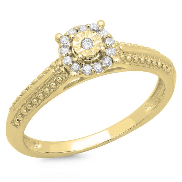0.12 Carat (ctw) 14K Yellow Gold Round Diamond Ladies Bridal Cluster Promise Engagement Ring