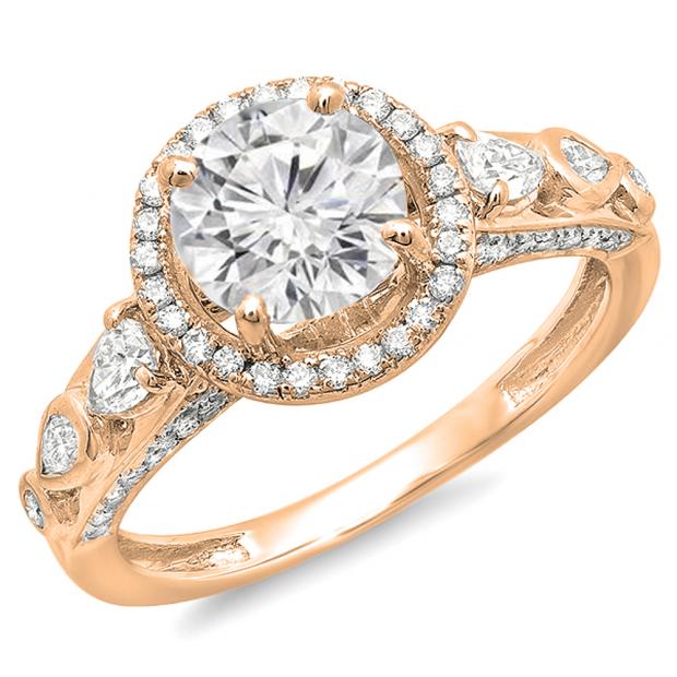 1.58 Carat (ctw) 14K Rose Gold Round & Pear Cut Diamond Ladies Halo Bridal Engagement Ring