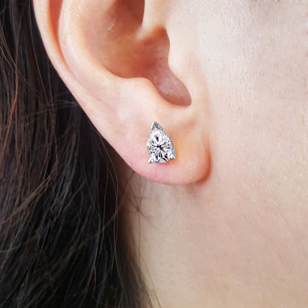 925 Sterling Silver  Solitaire Stud Earrings, 1.50 CT Pear Cubic Zirconia in Screw Back