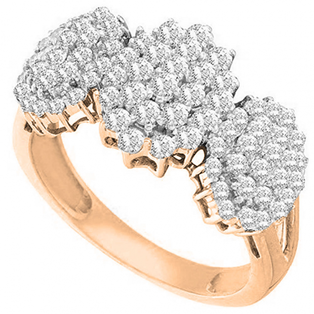 1.05 Carat (ctw) 14K Rose Gold Round Cut White Diamond Ladies Flower Right Hand Ring 1 CT