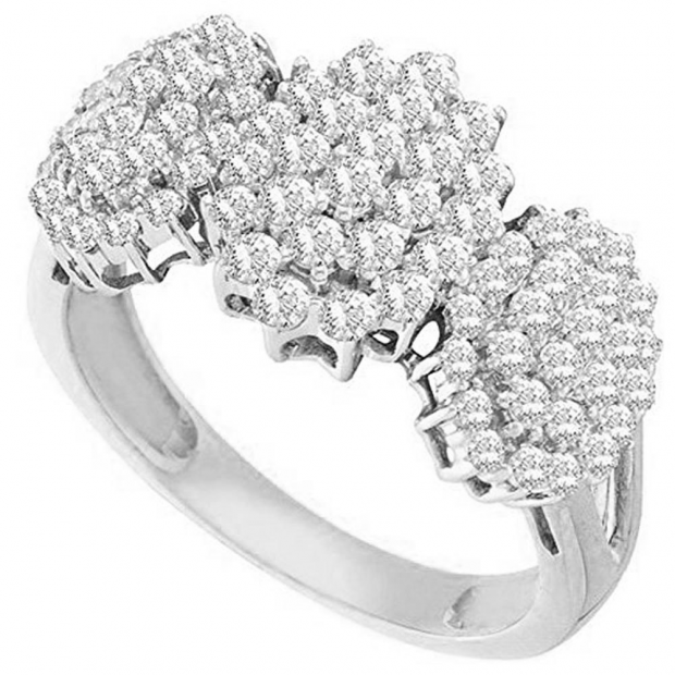 1.05 Carat (ctw) 14K White Gold Round Cut White Diamond Ladies Flower Right Hand Ring 1 CT