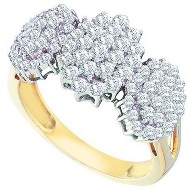 1.05 Carat (ctw) 14K Yellow Gold Round Cut White Diamond Ladies Flower Right Hand Ring 1 CT
