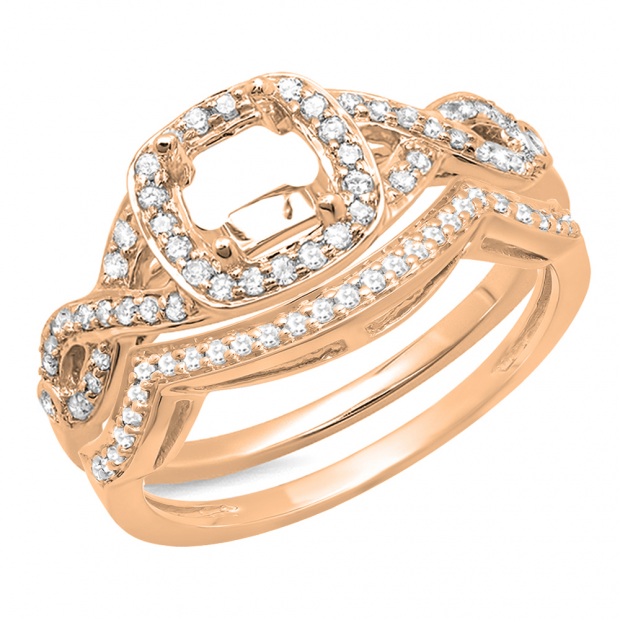 0.40 Carat (ctw) 10K Rose Gold Round White Diamond Ladies Swirl Semi-Mount Engagement Ring With Matching Band Set (No Center Stone)