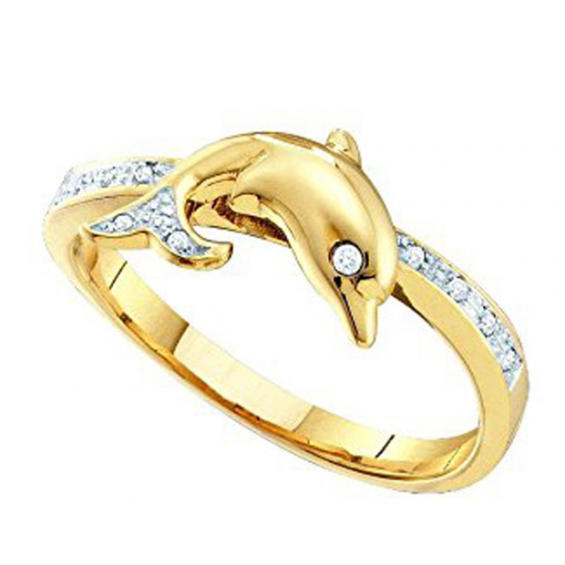 0.05 Carat (ctw) 10K Yellow Gold Round Cut Diamond Ladies Right Hand Dolphin Ring