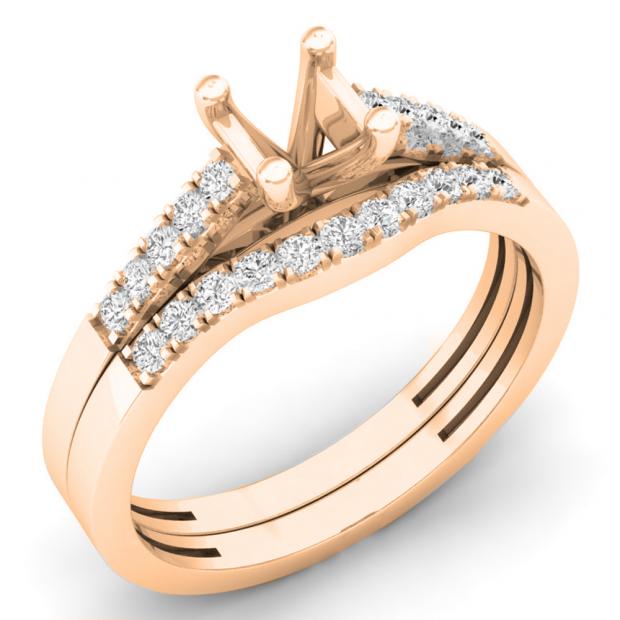 0.25 Carat (ctw) 10K Rose Gold Round Diamond Ladies Semi Mount Bridal Engagement Ring Set (No Center Stone) 1/4 CT