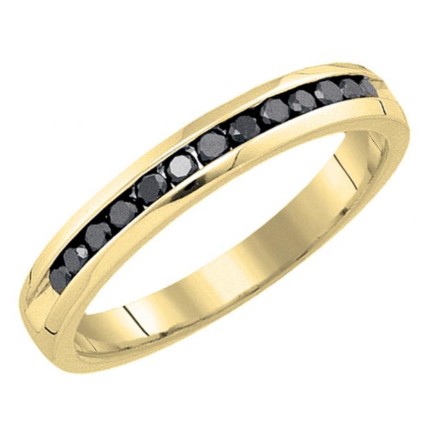 0.25 Carat (ctw) 14K Yellow Gold Round Black Diamond Ladies Anniversary Wedding Stackable Ring Band 1/4 CT