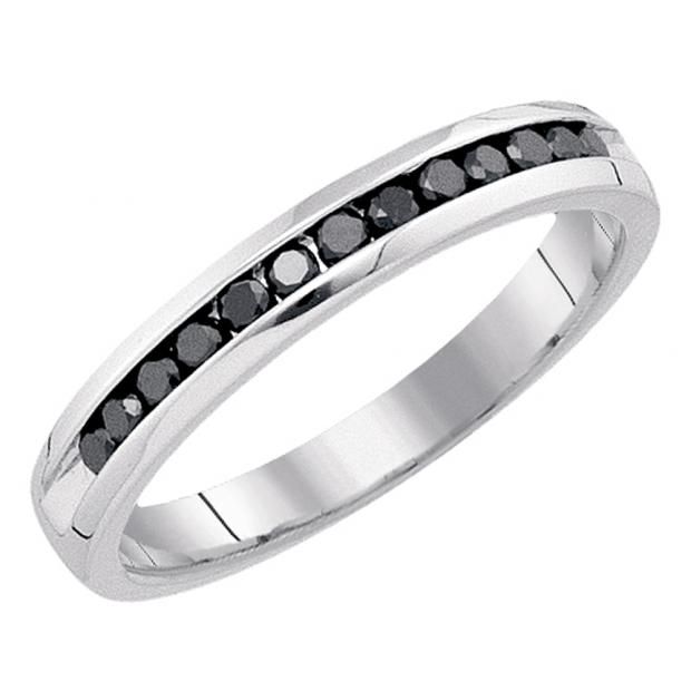 0.25 Carat (ctw) 18K White Gold Round Black Diamond Ladies Anniversary Wedding Stackable Ring Band 1/4 CT