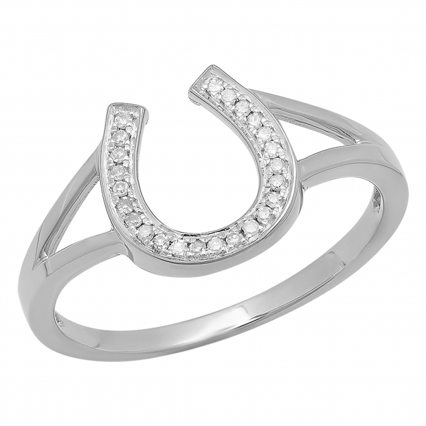 0.08 Carat (ctw) 10K White Gold Round White Diamond Right Hand Horse Shoe Ring