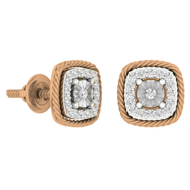 0.15 Carat (Ctw) 10K Rose Gold Round Cut White Diamond Ladies Cushion Frame Stud Earrings