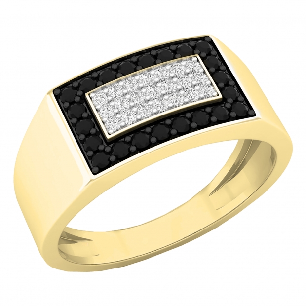0.45 Carat (Ctw) 10K Yellow Gold Round Black & White Diamond Men