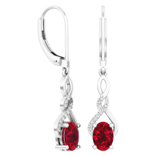 2.10 Carat (Ctw) Sterling Silver Oval Cut Garnet & Round Cut White Diamond Ladies Infinity Swirl Dangling Drop Earrings