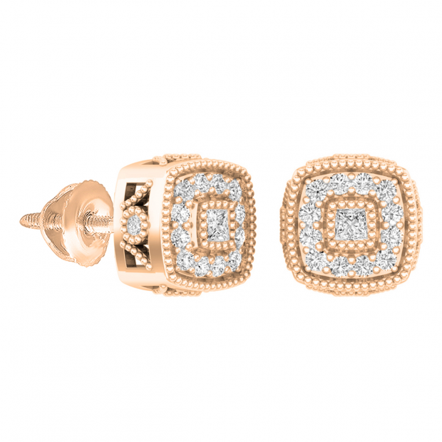 0.25 Carat (ctw) 14K Rose Gold Round White Diamond Ladies Cluster Style Stud Earrings 1/4 CT