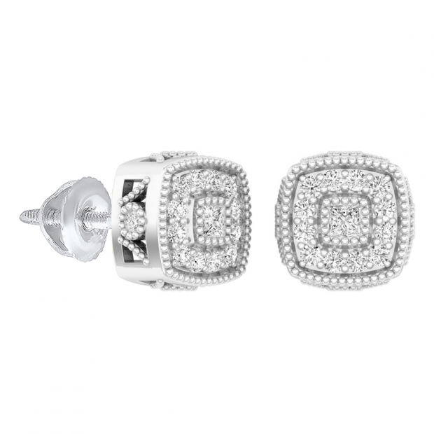 0.25 Carat (ctw) 14K White Gold Round White Diamond Ladies Cluster Style Stud Earrings 1/4 CT