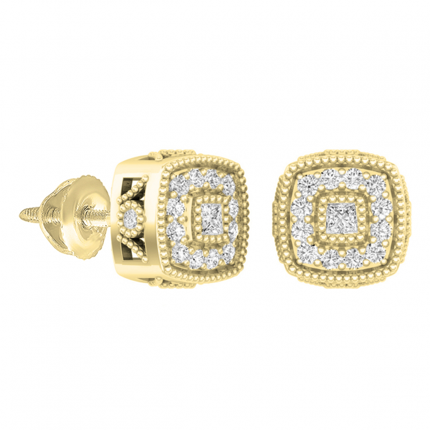 0.25 Carat (ctw) 18K Yellow Gold Round White Diamond Ladies Cluster Style Stud Earrings 1/4 CT