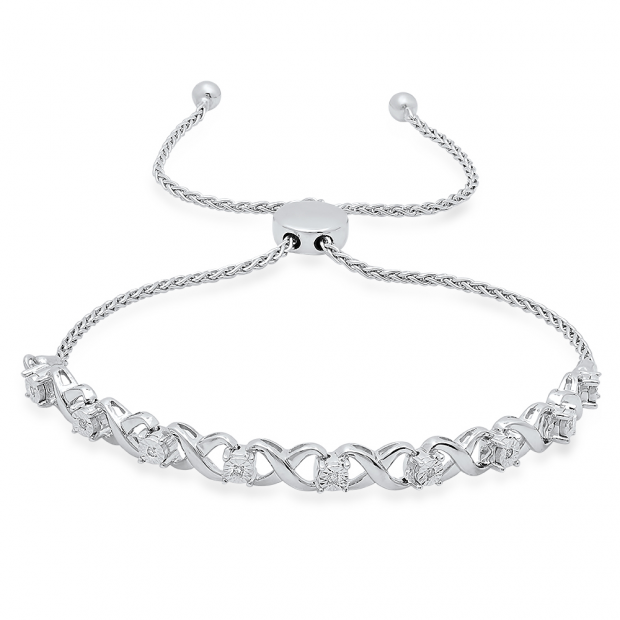 0.05 Carat (ctw) Sterling Silver Round White Diamond Ladies Swirl Infinity Link Bracelet