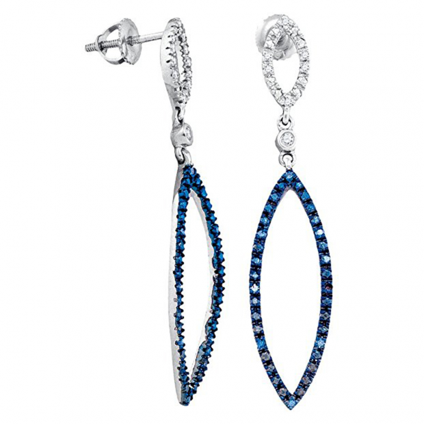 0.15 Carat (ctw) 10K White Gold Round Blue & White Diamond Ladies Fashion Dangling Earrings