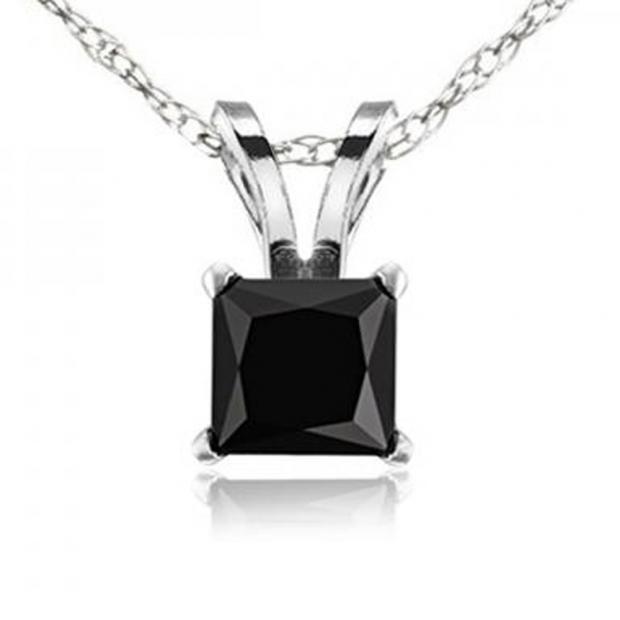 0.50 Carat (ctw) 10K White Gold Princess Cut Black Diamond Ladies Solitaire Pendant 1/2 CT