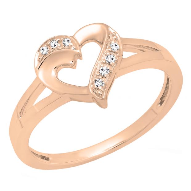 0.06 Carat (ctw) 10K Rose Gold Round Diamond Ladies Bridal Promise Heart Split Shank Engagement Ring