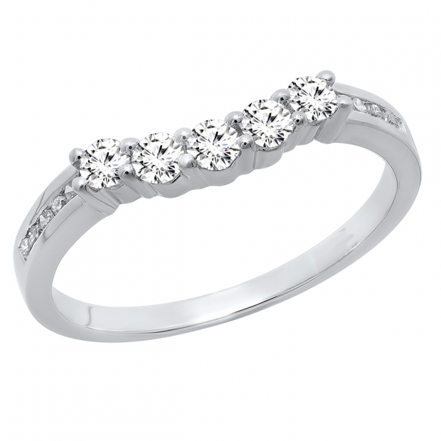 0.35 Carat (ctw) 10K White Gold Round Diamond Ladies 5 Stone Wedding Stackable Guard Ring 1/3 CT